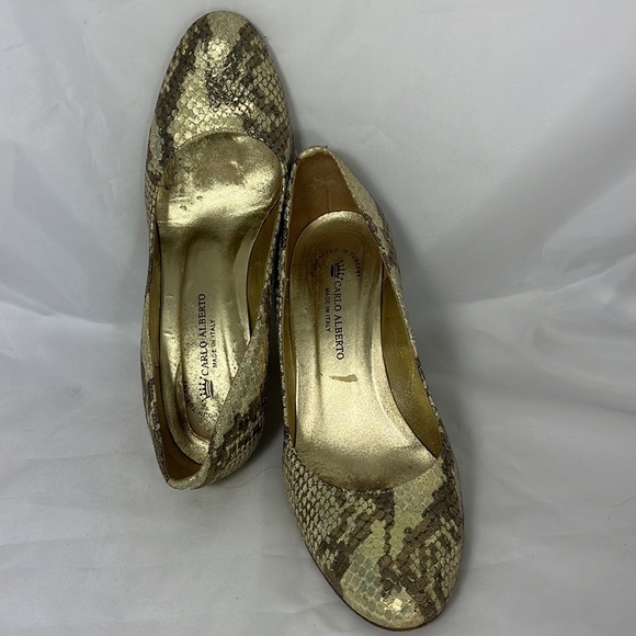 Carlo Alberto Leather Pumps sz: 6.5 Gold/Green - Picture 6 of 6